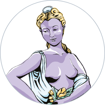 Illustration of a female human body with a lilac background.